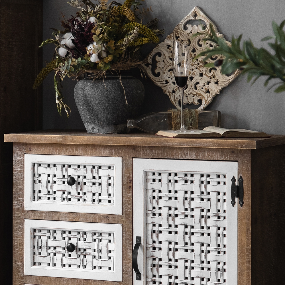 Cottage Distressed White Cabinet with Drawers & Doors window image
