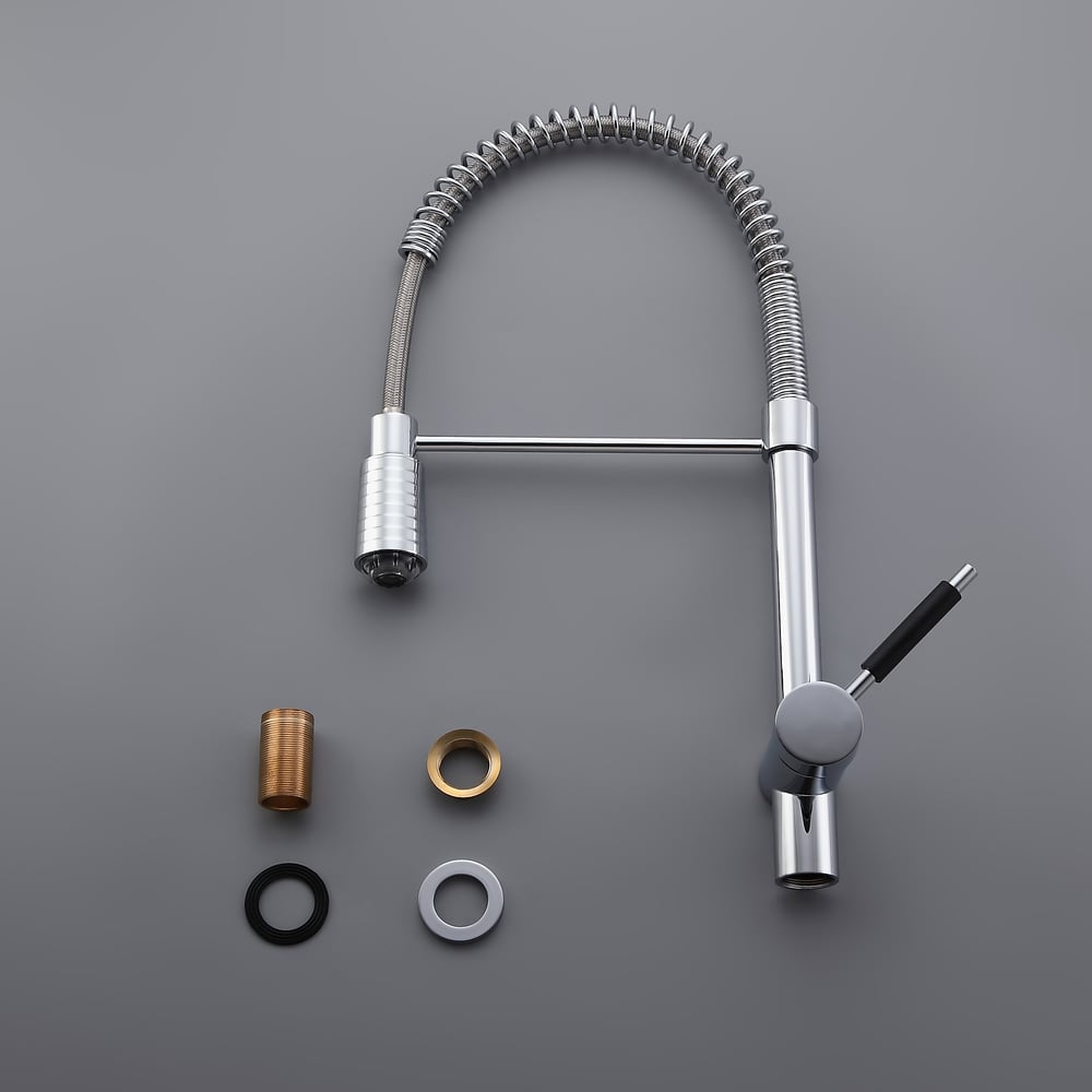 Trins LED Single-Handle Commercial Spring Kitchen Sink Faucet with Pull Down Spray Chrome window image