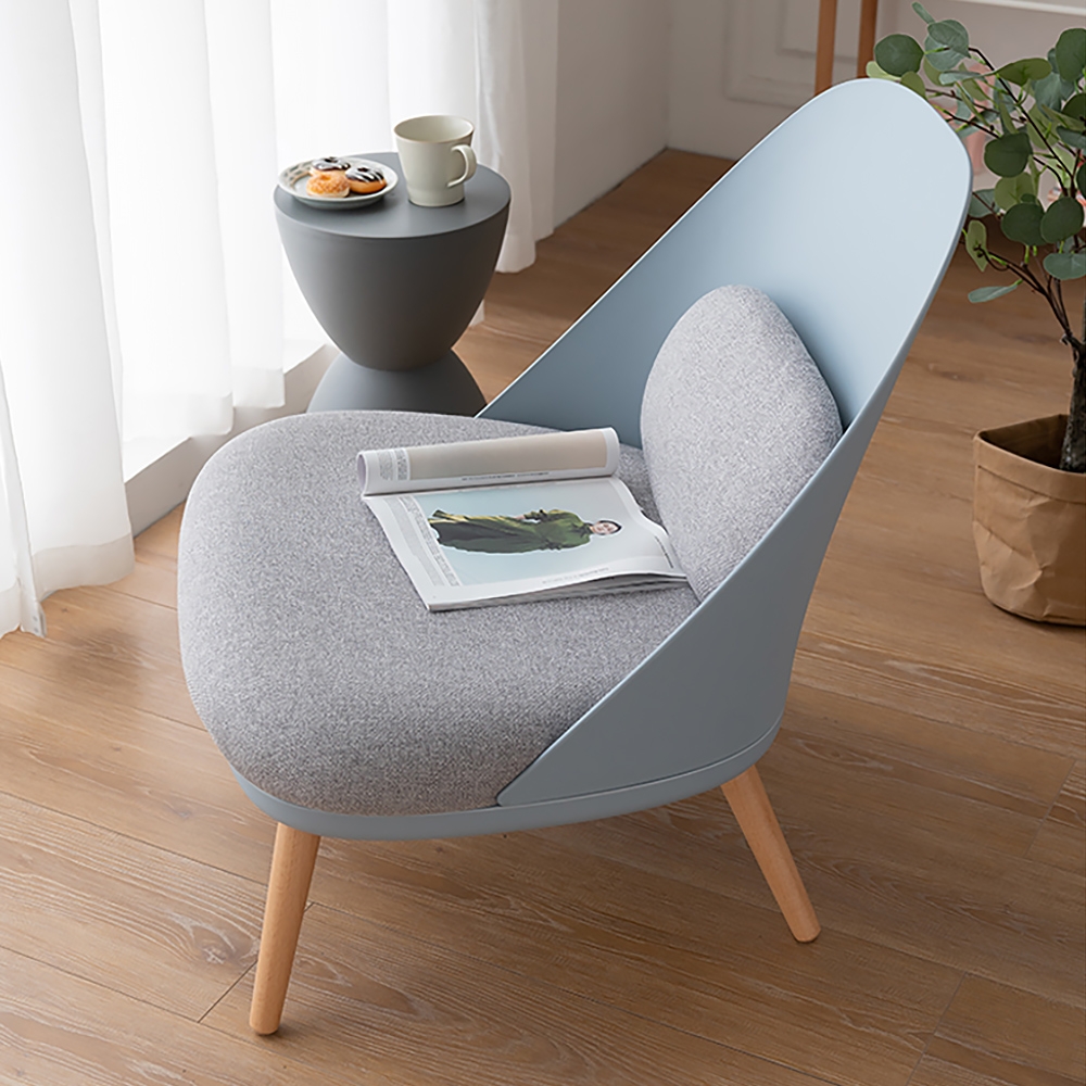 Modern Upholstered Blue Accent Side Chair with Wooden Legs window image