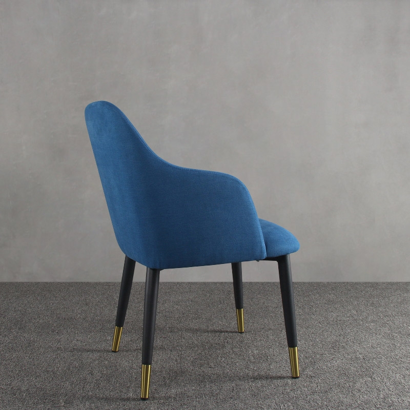 Modern Mid-Century Upholstered Blue Fabric  Dining Chair with Arms Set of 2 window image