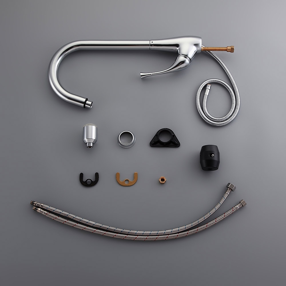 Peko LED Coloré Robinet Mitigeur de Cuisine avec Bec Pivotant Pull-down Arc Haut Levier Simple image de fenêtre