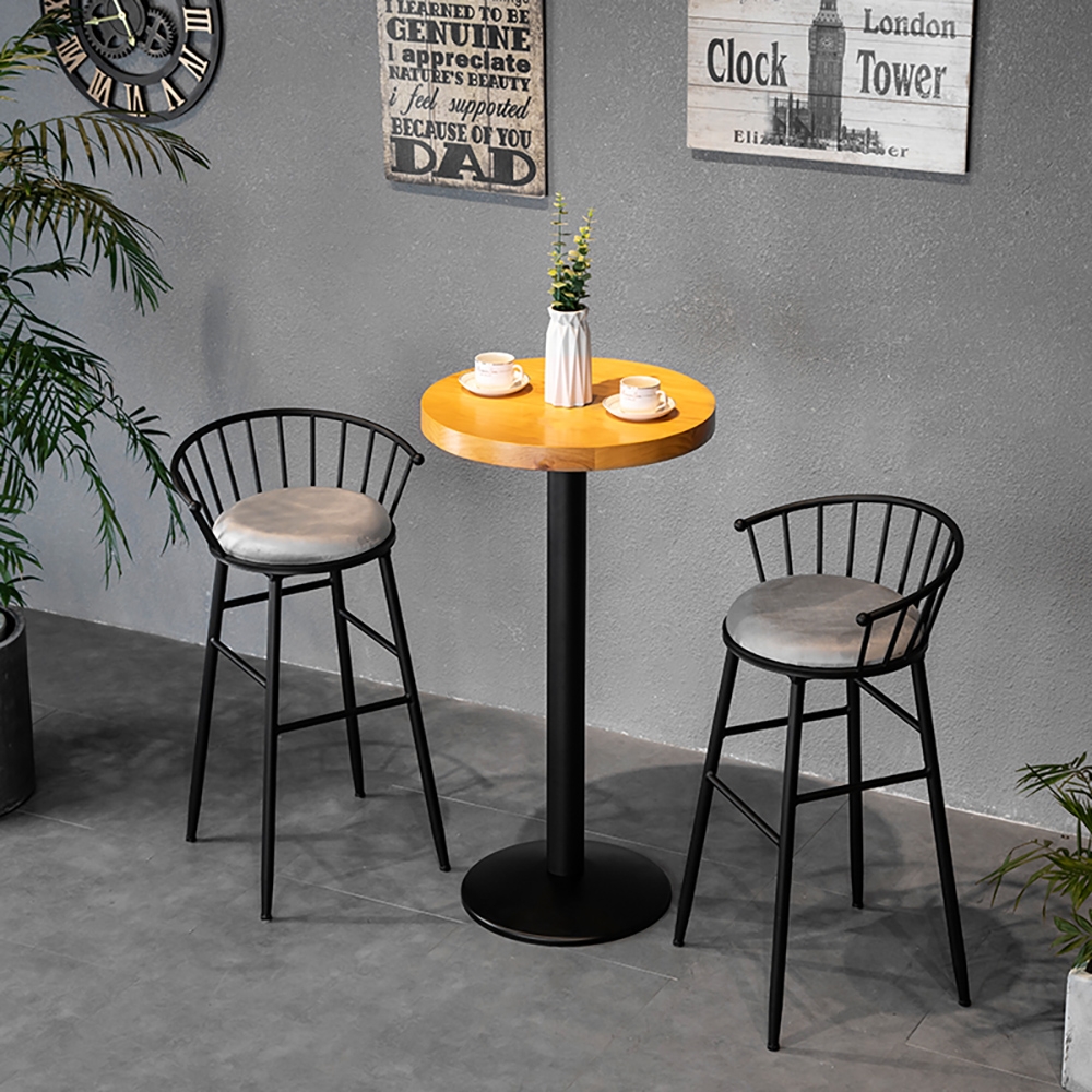 39.4" Height Bar Stool with Hollow Backrest Velvet Upholstery Bar Chair Set of 2 window image