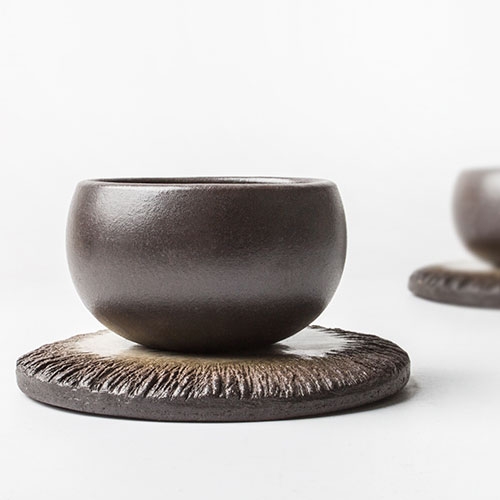 Round Handmade Ceramic Coasters Brown & Beige Drink Coasters Meditation Set of 4 window image