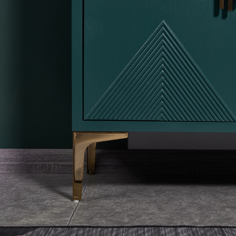 Wovuna 31" Green Shoe Cabinet Rectangle Shoe Storage with Doors and Shelves Gold Finish window image