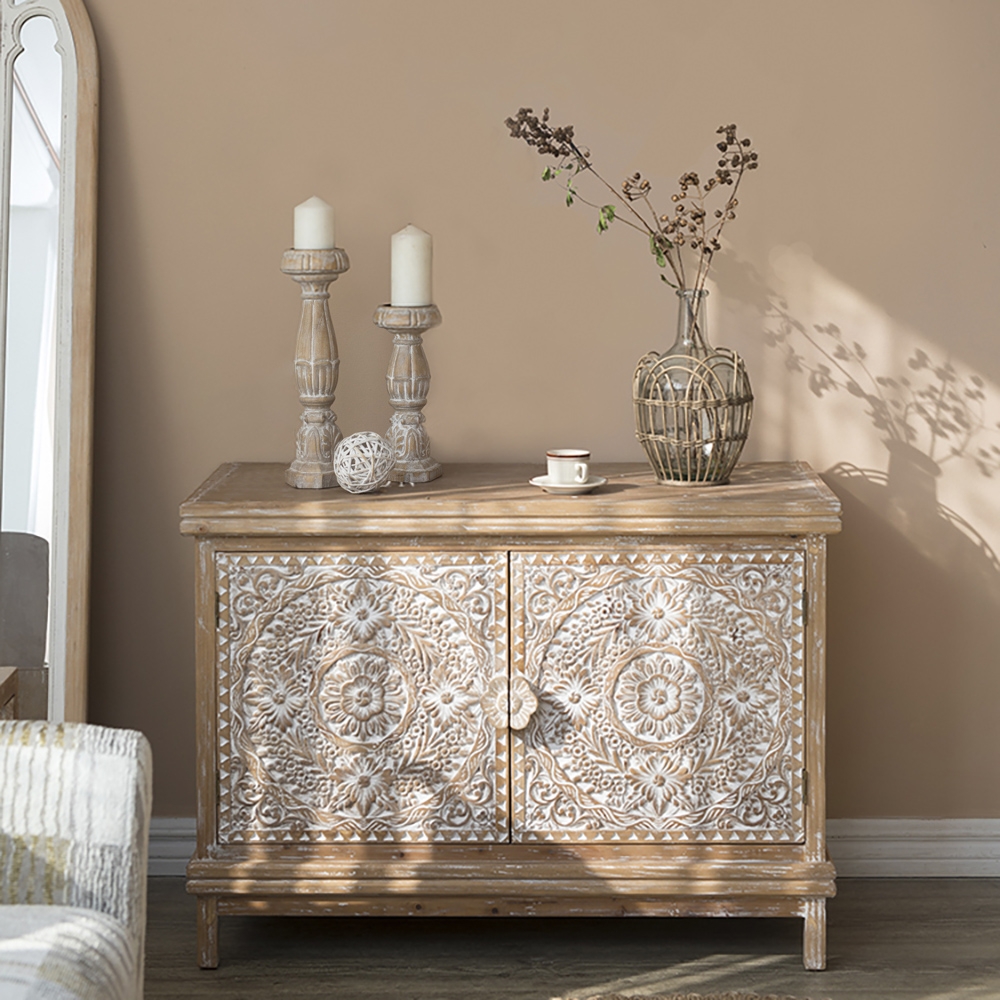 Farmhouse Wood Sideboard Console Cabinet with Storage 2 Door window image