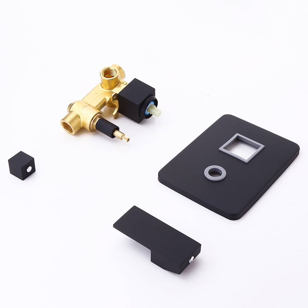 Moderne zwarte massief messing 2-uitlaat 2-functie vierkante douchemengkraan Vensterafbeelding