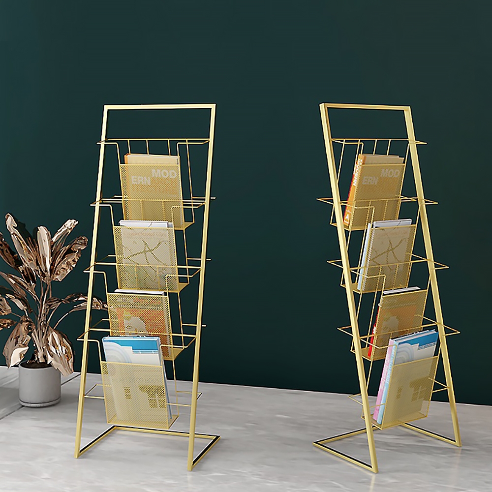 35" Gold Modern Freestanding Bookcase with 4-Tier Shelf for Book or Magazine window image