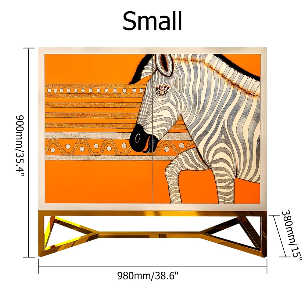 Modern Orange Sideboard Cabinet With Doors Hand-painted Entryway and Kitchen window image