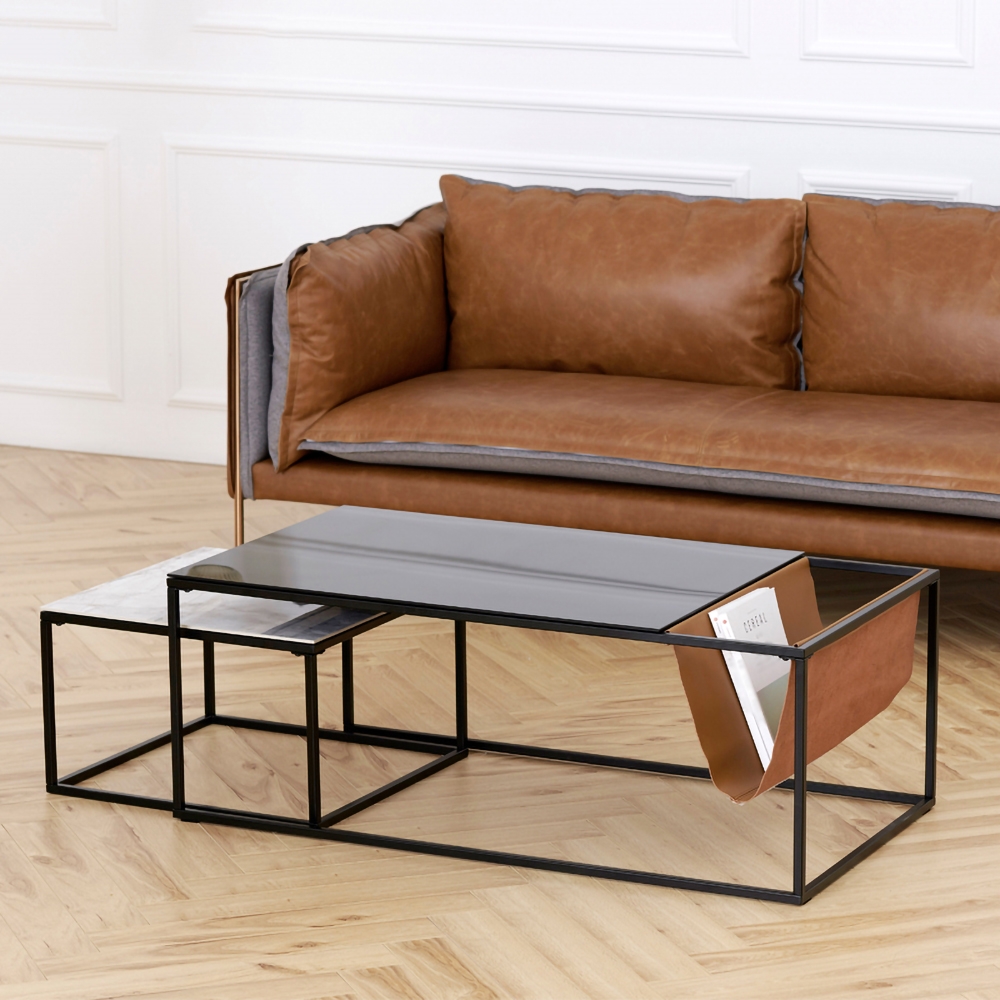 Modern Nesting Coffee Table with Storage 2-Piece Tempered Glass Tabletop window image