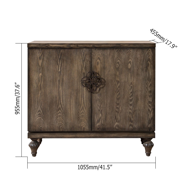 Vintage Retro Sideboard 2 Doors Accent Cabinet Solid Wood Cabinet with Adjustable Shelf window image