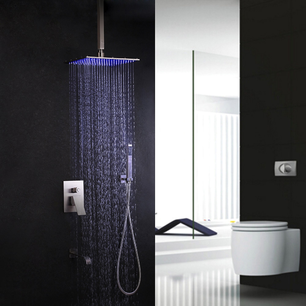 Dree 24" Stainless Steel Brushed Nickel Ceiling Mounted Rain Shower Head & Hand Shower & Tub Spout Shower Set Single Handle window image