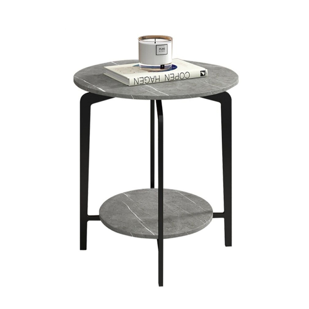 Round 2-Tiered End Table with Storage Sintered Stone Top Side Table window image