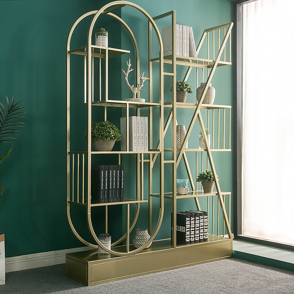 62" Modern 'OK' Freestanding Etagere Bookshelf in Golden Metal window image