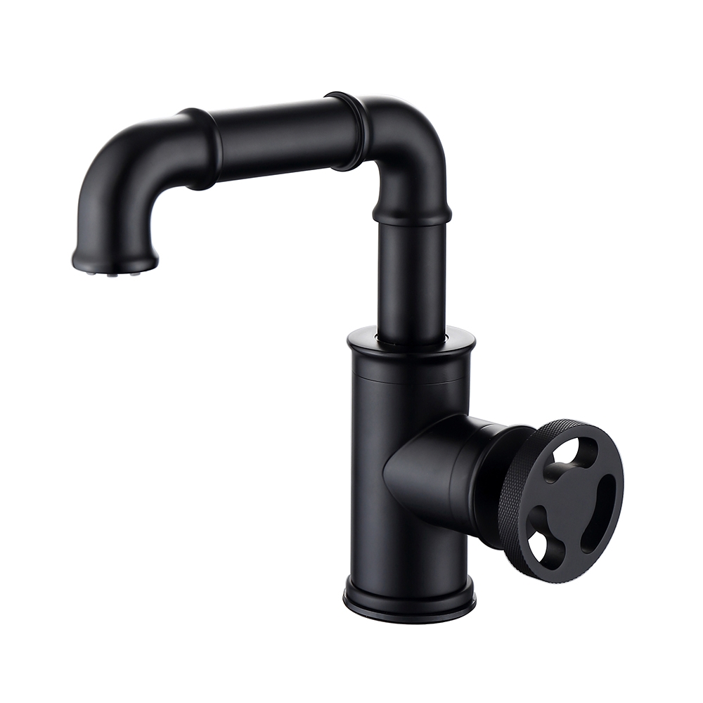 Ruth Industrial Pipe Monobloc Bathroom Basin Mixer Tap Single Handle Solid Brass in Black window image