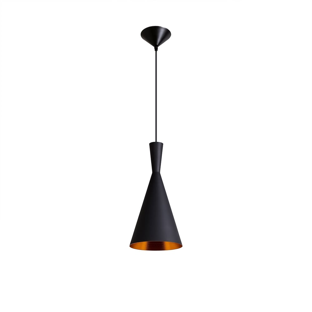 Modern Aluminum Geometric Form Tall Single-Light Hanging Pendant Light Fixture in Black window image