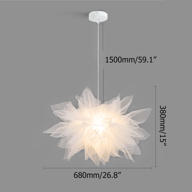 Modern Creative Flower Pendant Light Fabric Gauze Ceiling Light in White window image