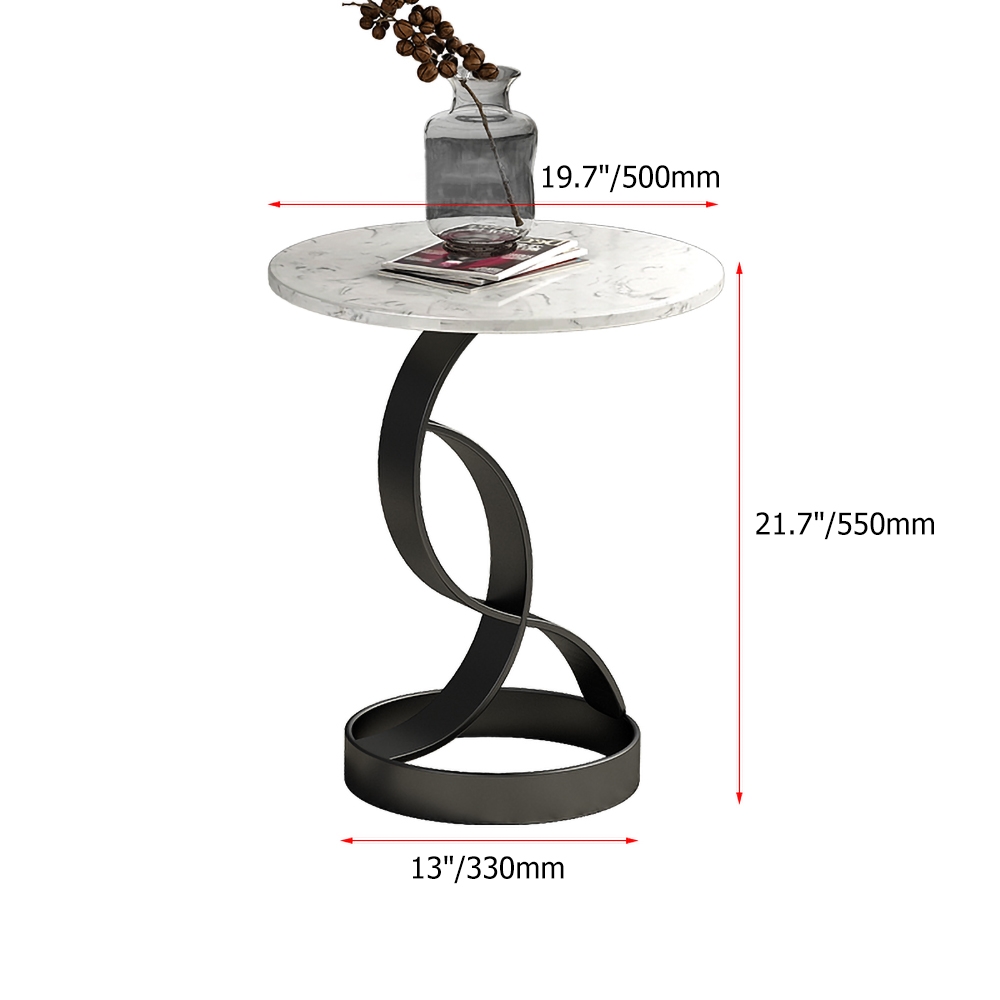 Black Round End Table with Marble Tabletop Side Table Metal window image