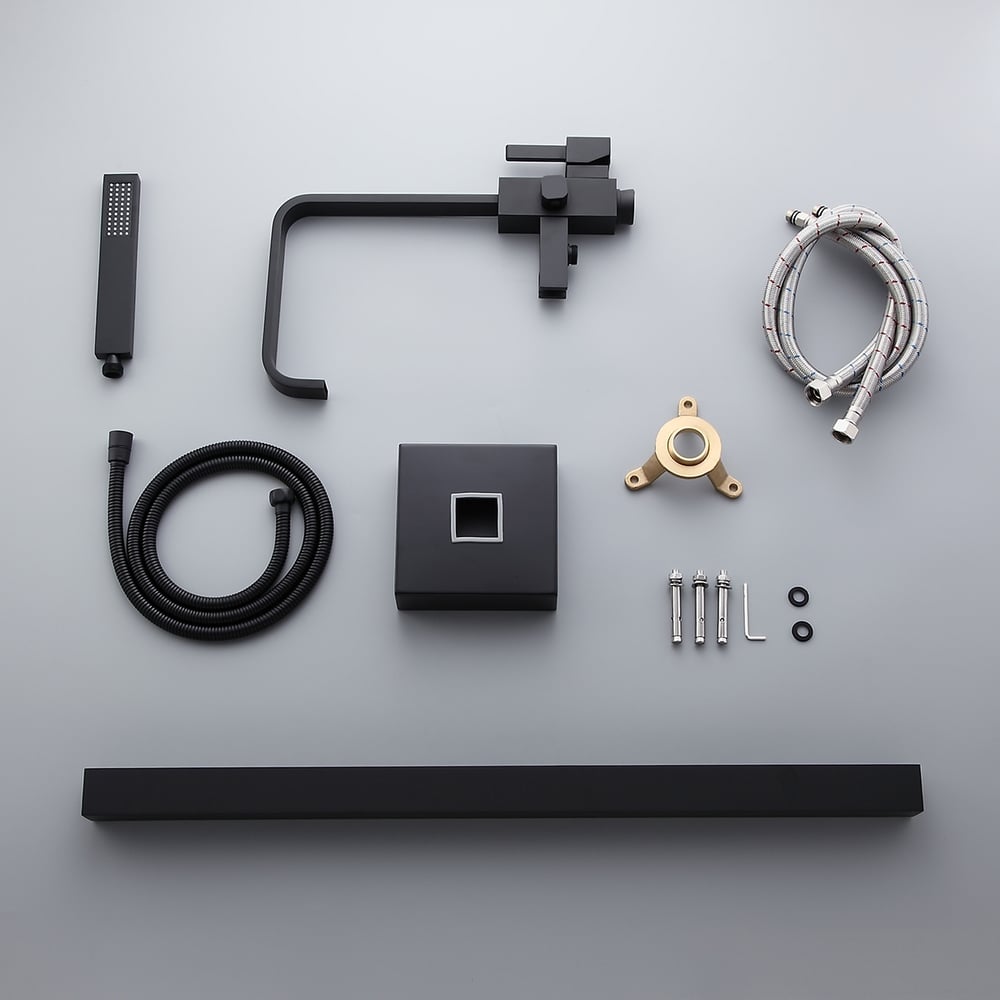 Dree Modern Matte Black Floor Mounted Freestanding Tub Faucet with Handheld Shower 1-Handle Solid Brass window image