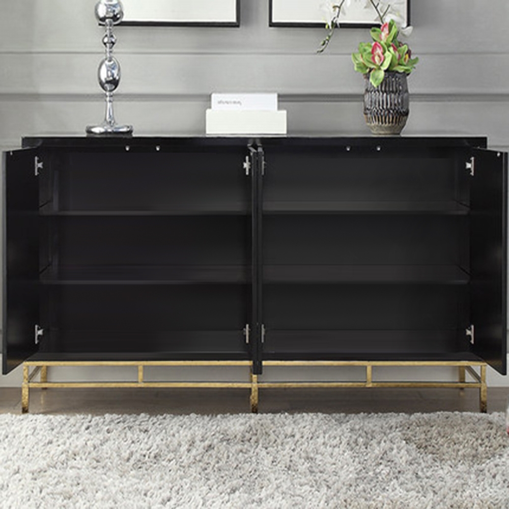 1500mm Modern Sideboard Black Buffet with 4 Doors 4 Shelves in Gold window image