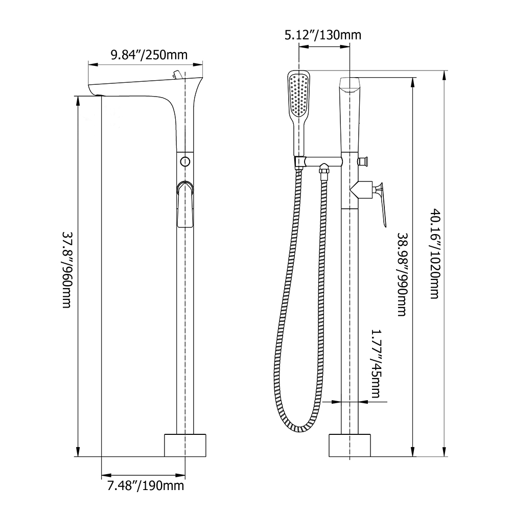 Modern Freestanding Tub Faucet Floor Mounted Tub Filler Swivel Spout with Handshower Brushed Gold Solid Brass window image