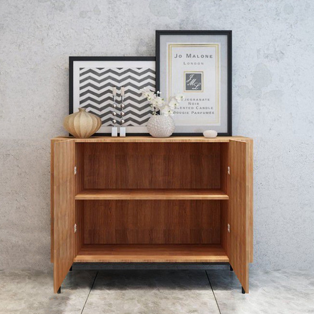 Wooden 2 Door Accent Sideboard Cabinet Console Table Natural window image