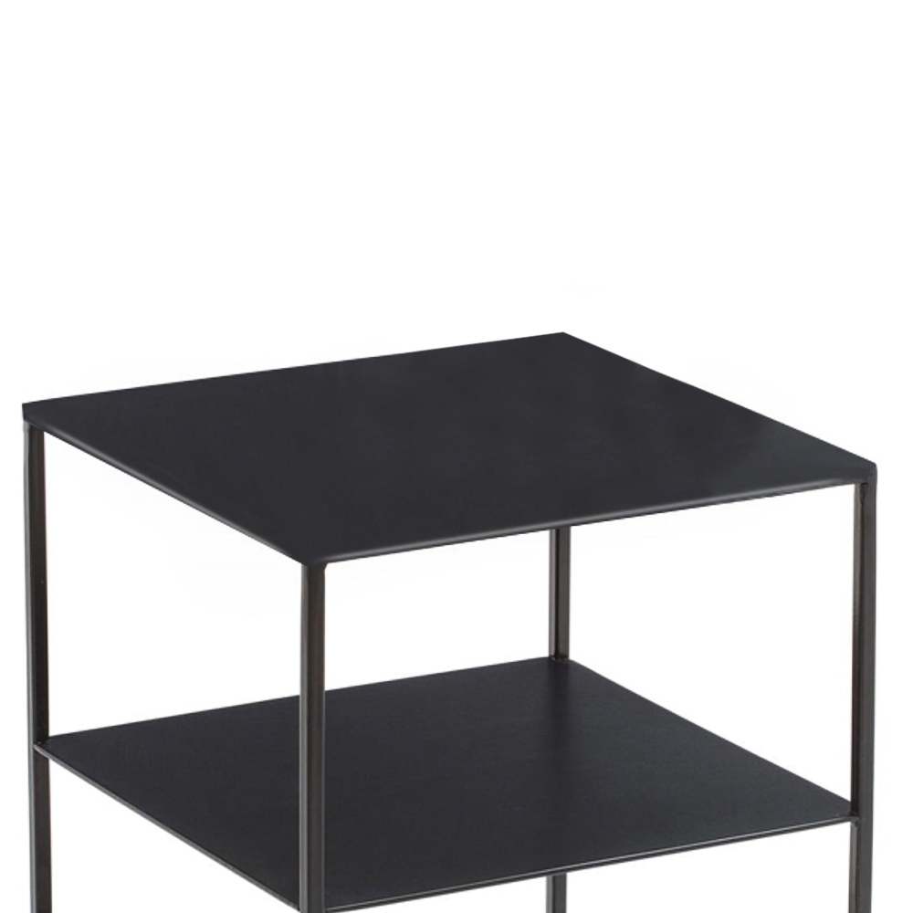 Modern 2-Tiered Black End Table with Storage Side Table Metal window image