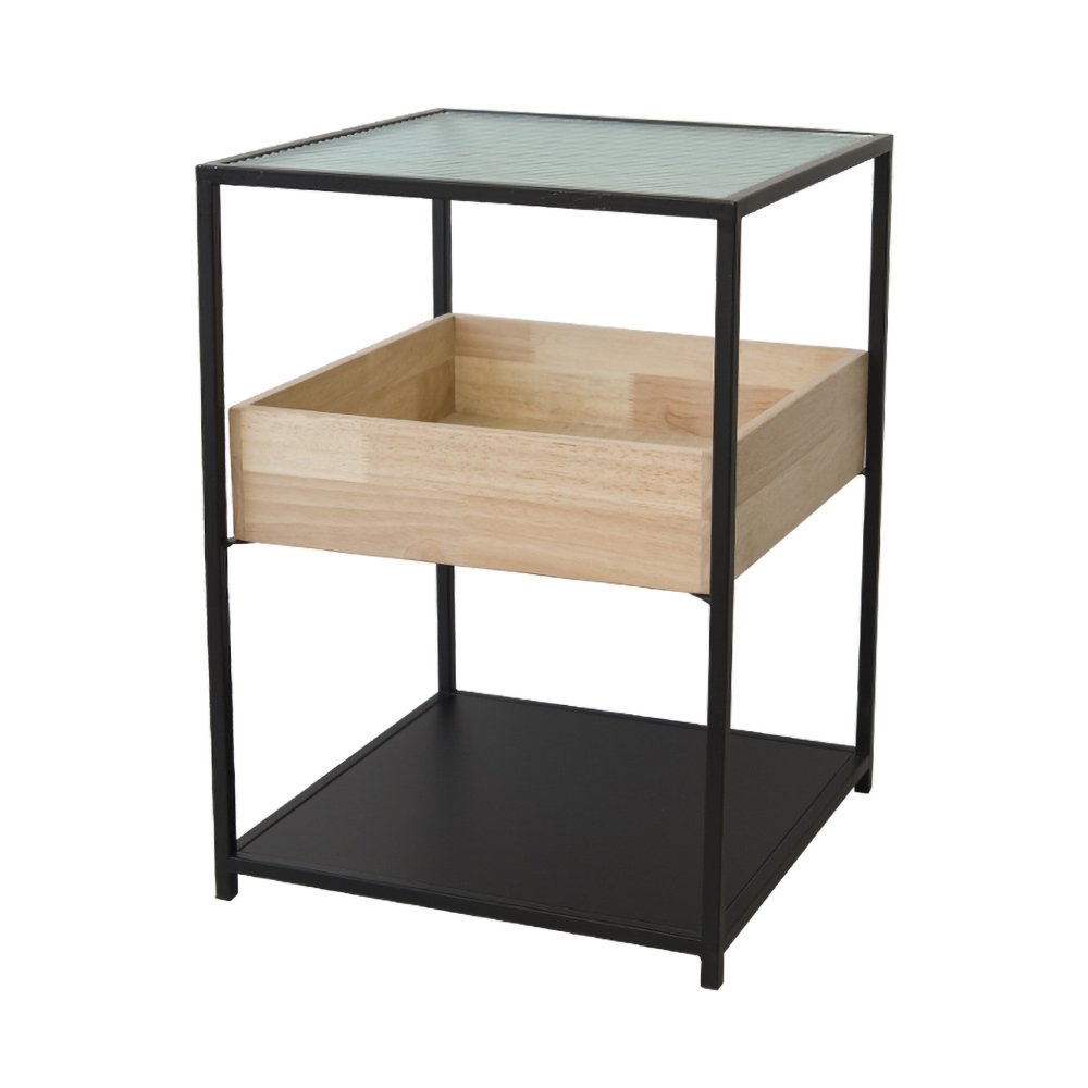 Black Square Side Table with Storage Glass Top End Table window image