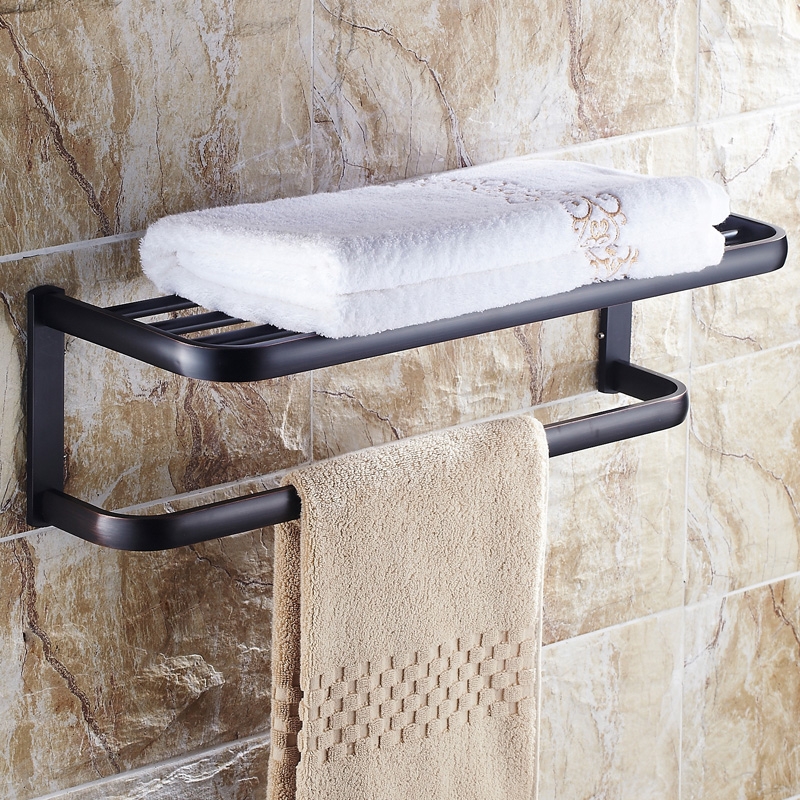 Classy Antique Black Solid Brass Wall Mount Towel Rack with Towel Bar window image