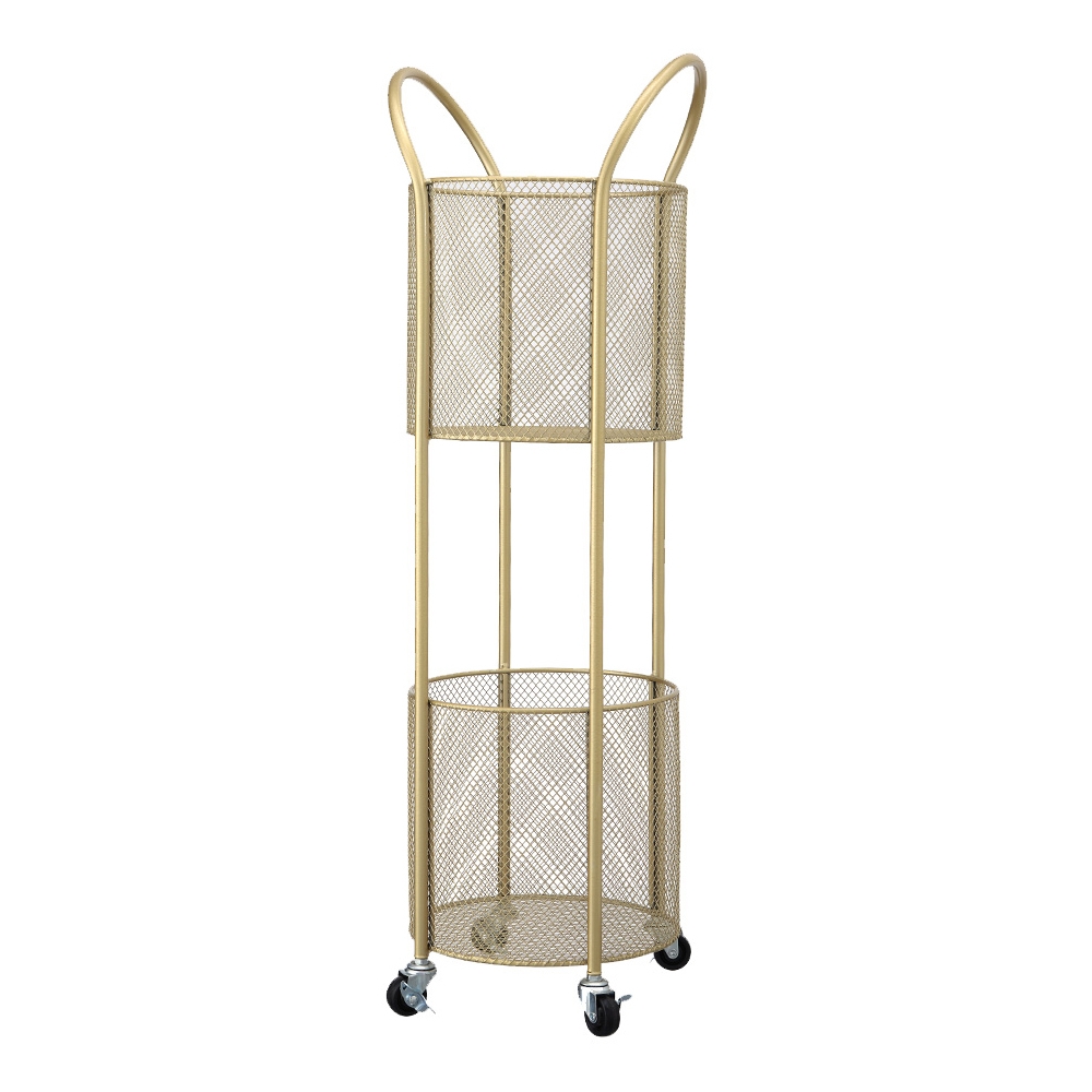 Gold Modern Metal Shelving for Bathroom Storage with 2-Tier Shelf and 4 Wheel window image