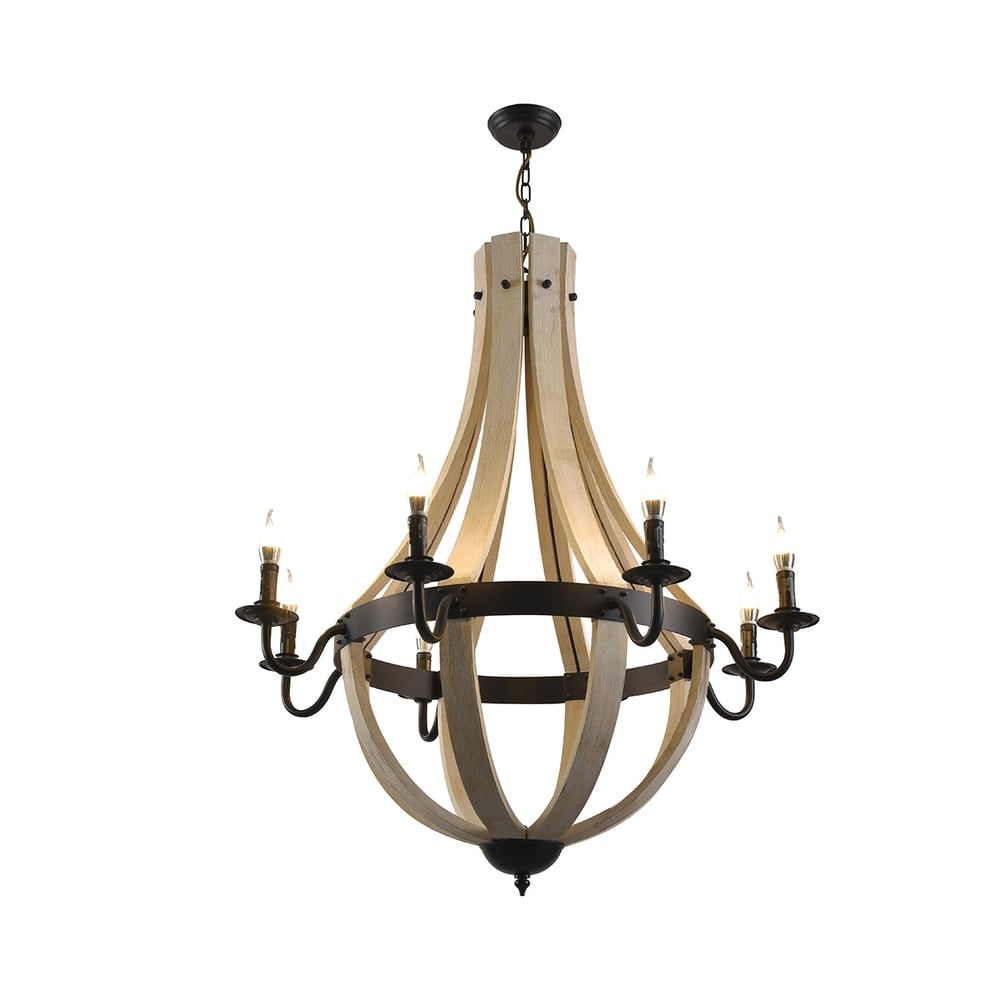 Rustic Reclaimed Wood & Black 5-Light Metal Chandelier with Candle Light window image