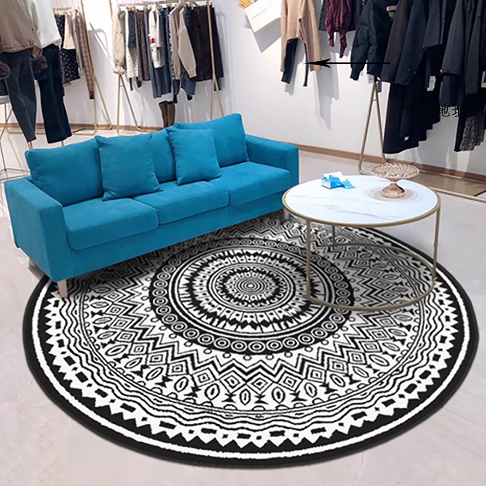 Black and White Round Moroccan Accent Rug 5' Bohemian window image