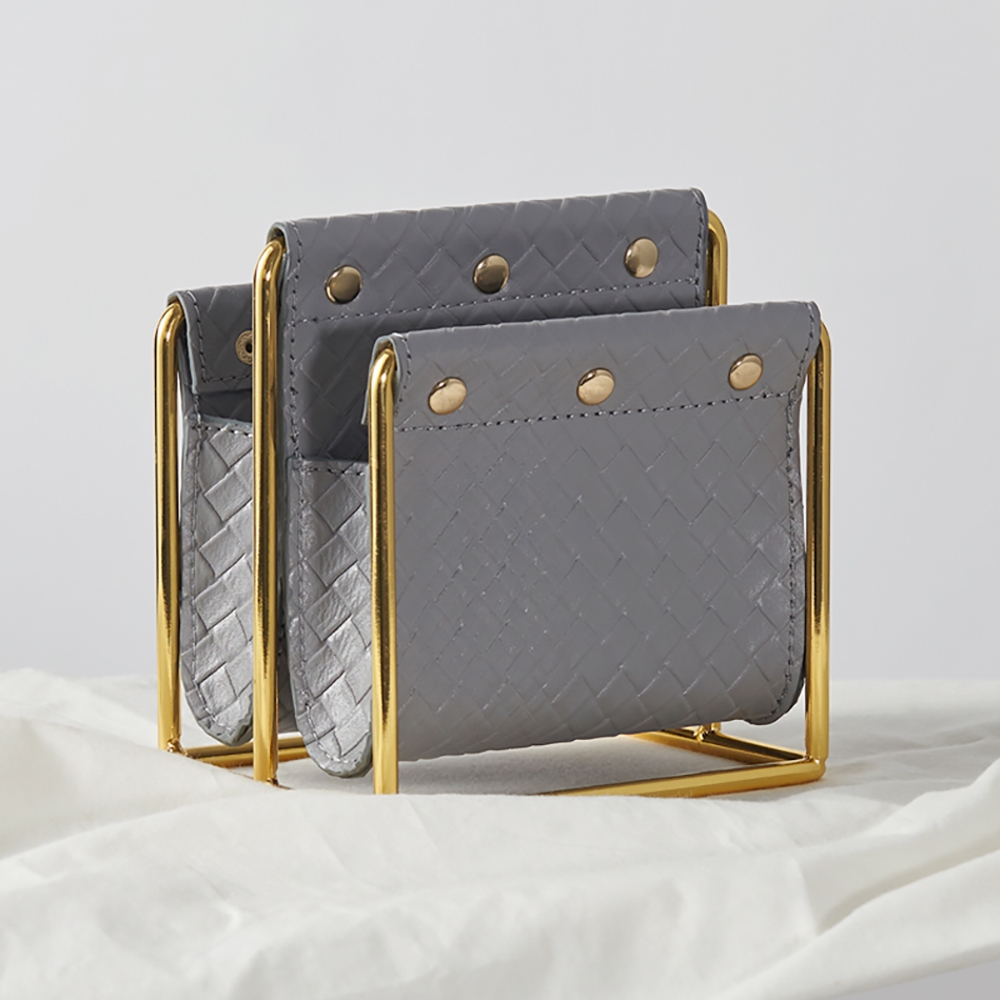 Modern Leather Magazine Rack in Gray window image