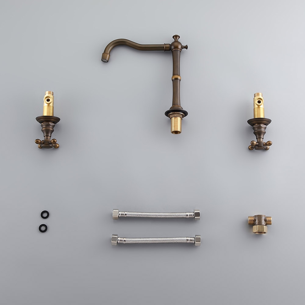 Chester Classic Antique Brass Widespread Bathroom Sink Faucet Victorian Spout Double Handle