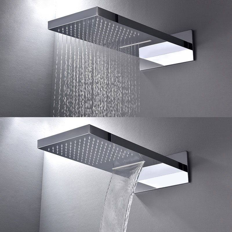 Contemporary Stylish Rain & Waterfall Wall Mount Shower System with Handhled Shower 4-Function Standard Shower Mixer Valve Polished Chrome window image