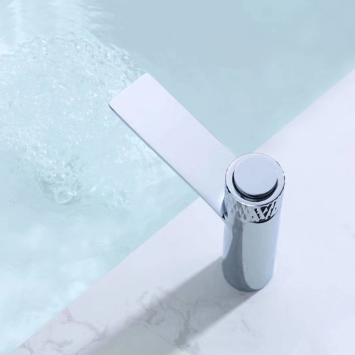 Waterfall Single Hole Bathroom Sink Faucet Solid Brass Push Button Polished Chrome window image