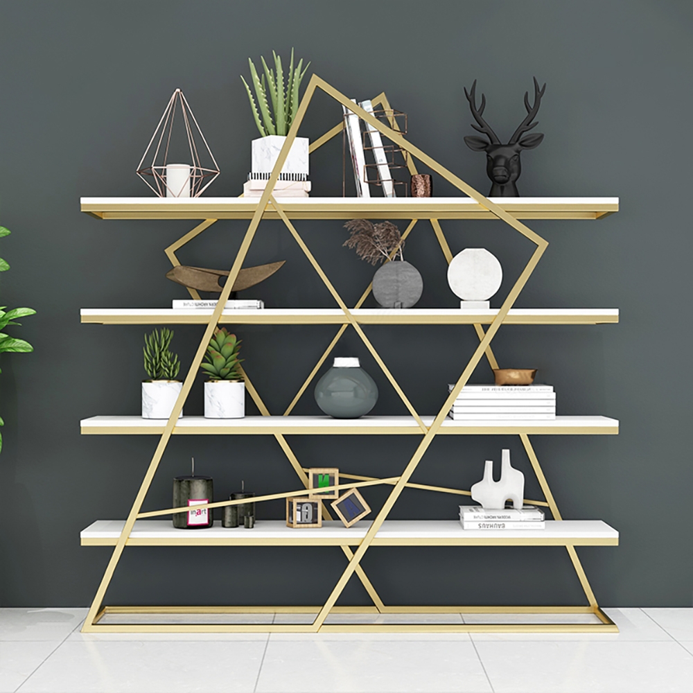 Abstract Chic Storage Standing Metal Etagere Bookshelf in Gold & White window image