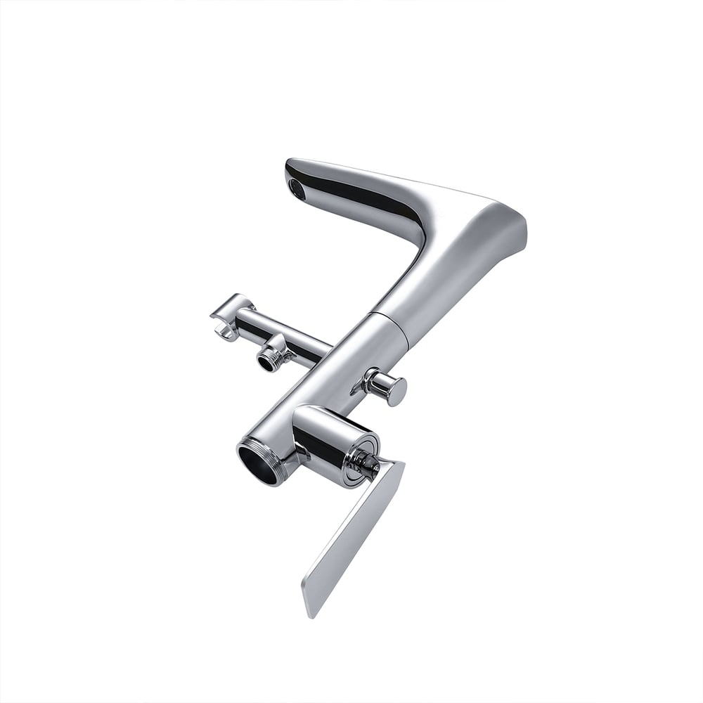 Contemporary Polished Chrome Floor Mount Tub Filler Solid Brass 1-Handle Freestanding Bathtub Faucet with Hand Shower window image