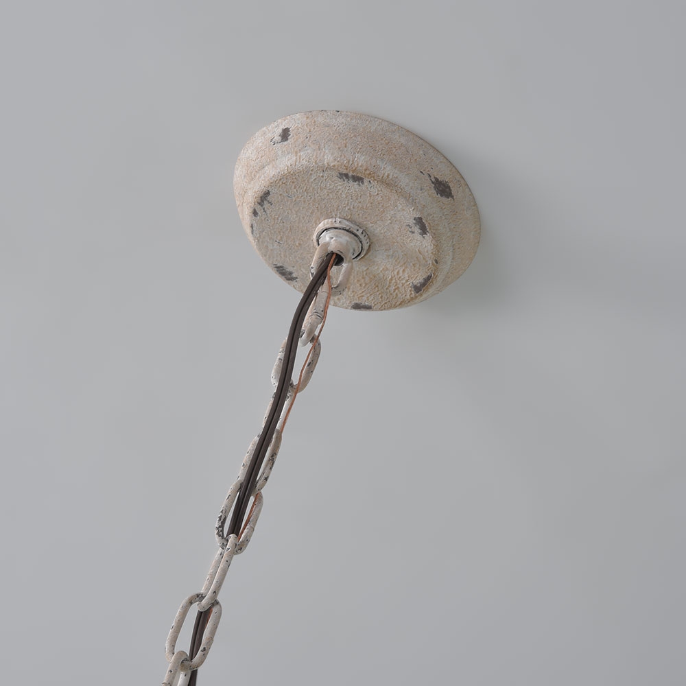Farmhouse French Candle Style Distressed White Sphere 6-Light Chandelier Wood and Metal window image