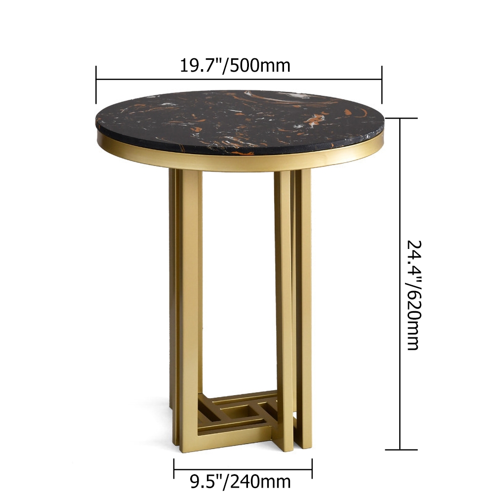 Gold Round End Table with Marble Top Side Table Metal window image