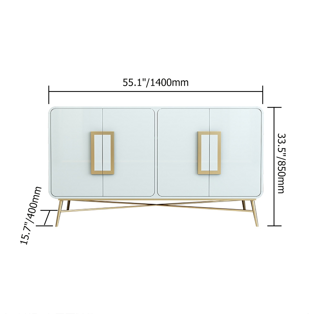 55" Modern White Sideboard Buffet with 4 Doors 4 Shelves in Gold window image