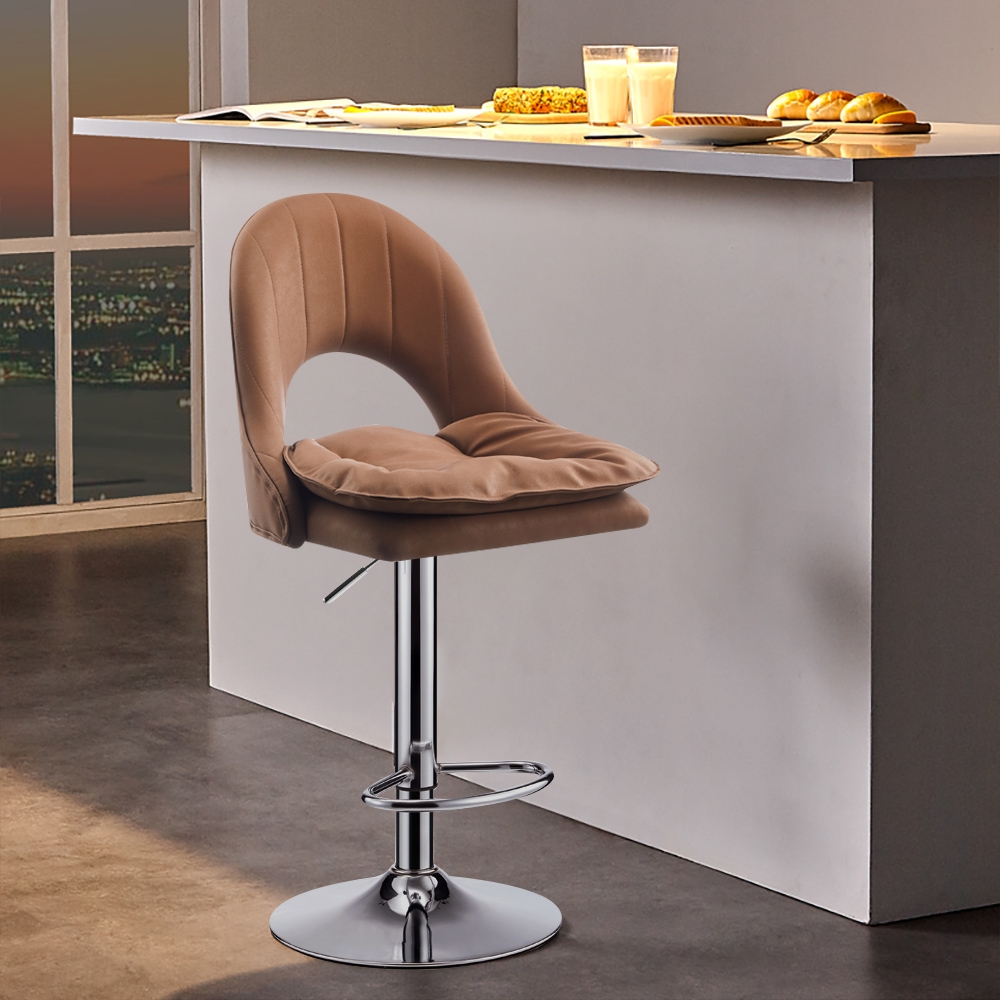 Swivel Bar Stool with Backrest Adjustable Height PU Leather Upholstered in Chrome window image