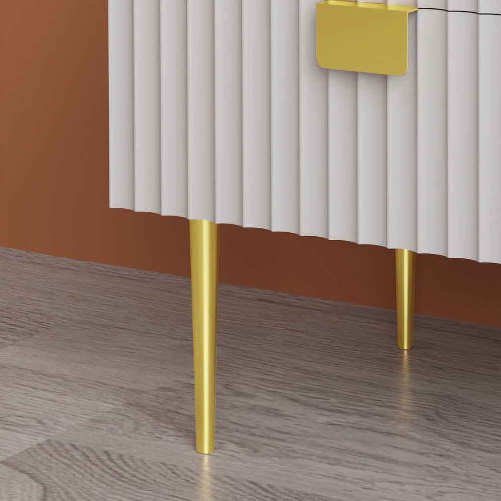 White Modern 2 Drawers Bedroom Nightstand Bedside Table Stainless Steel Base window image