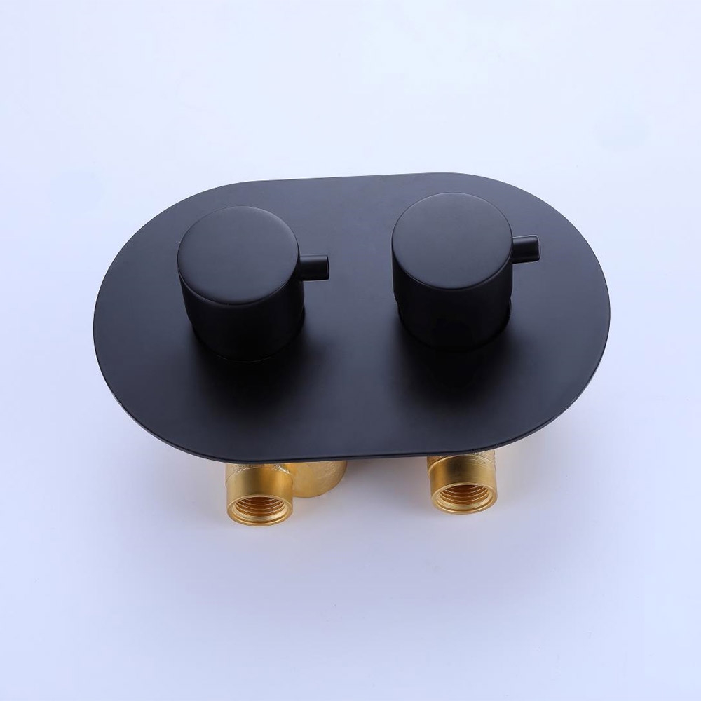 Modern Thermostatic 8 Inches Solid Brass Wall Mount Round Rainfall Shower and Slide Handheld Shower Set in Black Finish window image