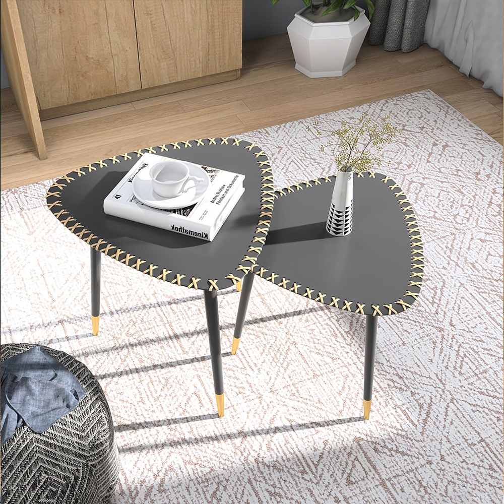 Modern Black Coffee Table Piece-of-2 Steel Tabletop window image