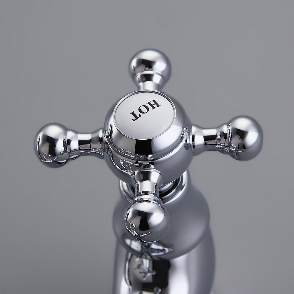 Chester Classic 3 Cross Handles Floor Mounted Clawfoot Tub Filler Faucet with Hand Shower in Chrome window image