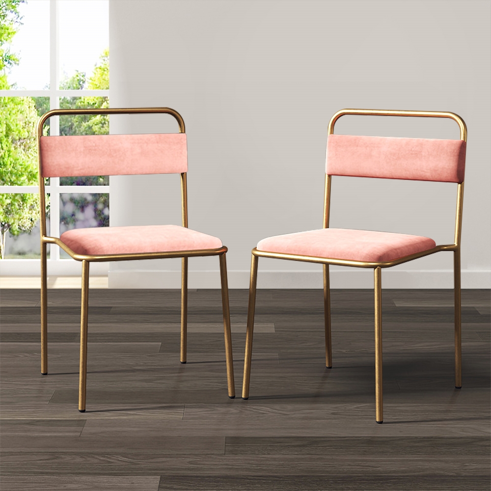 Modern Pink Upholstered Dining Chair Armless Dinging Chair Set of 2 in Gold window image