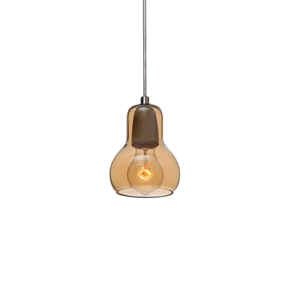 Modern Minimalist Mouth-Blown Amber Glass Small 1-Light Hanging Pendant Light Fixture window image