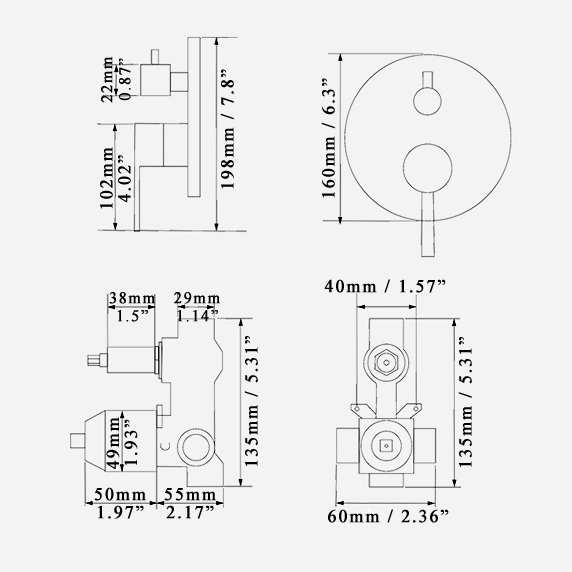 Round Shape Solid Brass Dual Function 2-Outlet Shower Valve in Brushed Nickel Finish window image