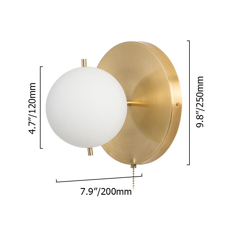 Gidu Mid-Century Wall Light with Pull Chain Switch Glass Globe 1-Light Pull Chain Light Fixture in Gold window image