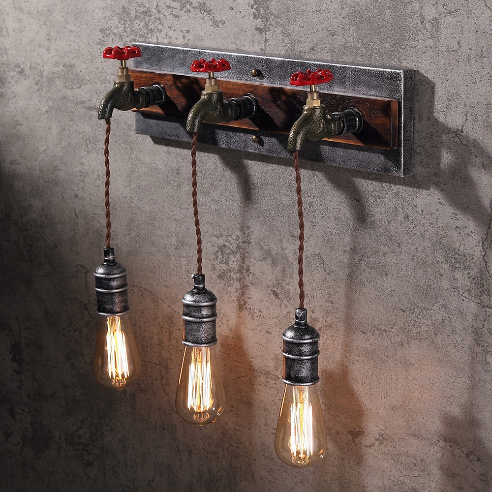 Industrial Loft Metal Water Pipe 3-Light Wall Sconce with Exposed Edison Bulb window image